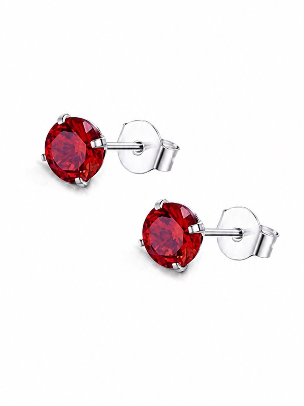 Red CZ Stud Earrings Stainless Steel 4mm